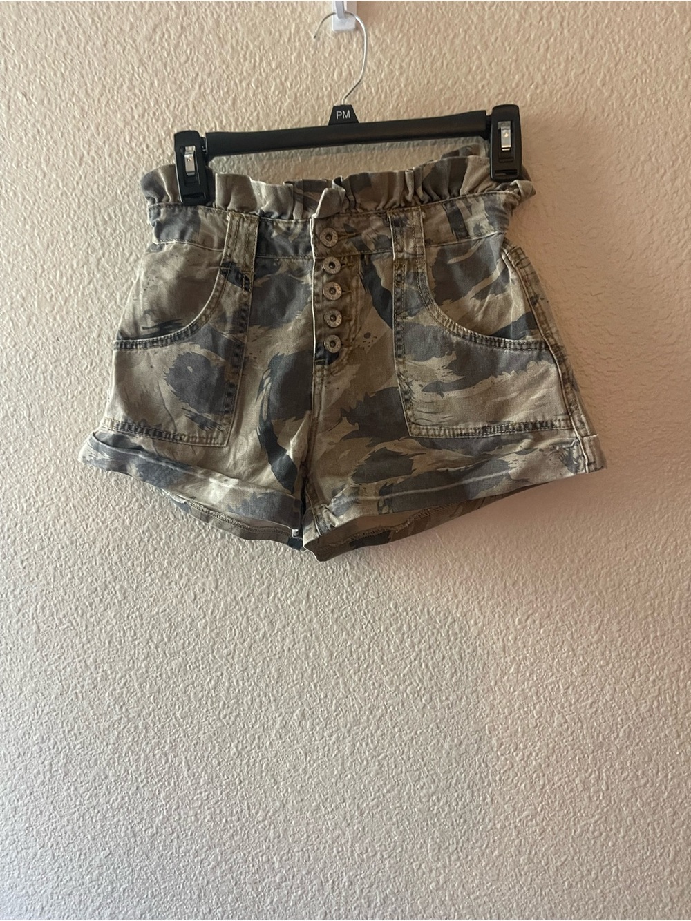 POL High-Waist Camo Button-Front Shorts